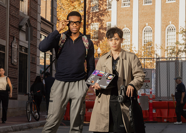 Two students with smart glasses